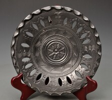 HJ Mohács - Horváth János fazekas falitálja - 22,5 cm, fekete kerámia 1940 körül