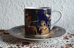Fathi Mahmoud limoges porcelán csésze, aljával , egyiptomi életképpel.