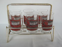 Unicum Likőrgyár Mocca retro 6 személyes üveg pohár készlet tartóval