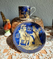Fathi Mahmoud limoges porcelán csésze, aljával , egyiptomi életképpel.