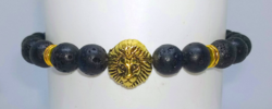 Lávakő Oroszlán medálos karkötő, 8 mm-s gyöngyökből 8