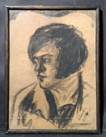 1931-es női portré (szénrajz) azonosítatlan jelzés, MNG kiviteli pecséttel