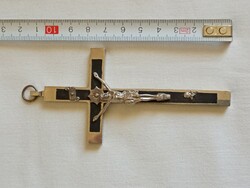 Feszület korpusz kereszt 11cm fém fa berakással régi