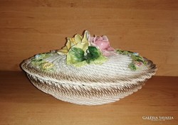 Antik rózsás áttört fedeles kerámia tál