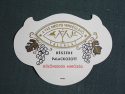 Bor nyak címke, Vas megyei vendéglátó vállalat, borgazdaság, különleges minőség, 0.7 l.