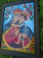 Régi üvegre festett szentkép,ikon 1800- 900 as évek elejéről? valódi 24 karátos arany  utolsó 3 fotó