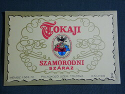 Bor címke, Sátoraljaújhely Tokajhegy Tolcsva pince borgazdaság,Tokaji szamorodni, 0.5 l.