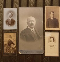 Régi kemény cabinet fotók fényképek 5 EGYÜTT! 1800-as évek vége. Antik.