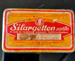 RITKA! Vintage retro fém Silargetten pasztilla gyógyszeres doboz, német gyártás,magyar felírattal