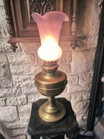 Antik Réz asztali íróasztal làmpa felújított, lila üveggel,új vezetékkel Film színház kellék célra i