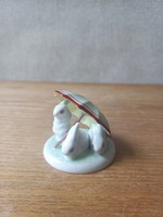 Retro magyar Kőbànyai Porcelàn. Ritka festés. Esernyős nyulak