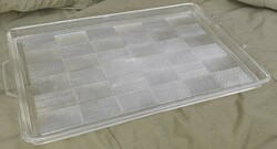 Retro műanyag kínálótál, kisméretű tálca négyzetes mintával