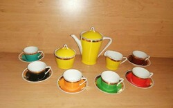 Hollóházi porcelán színes kávéskészlet  - 6 személyes (fp)