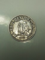 Ezüst 10 Cent 1919 - Ceylon