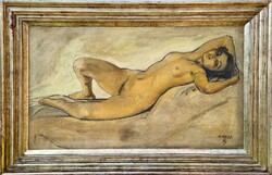 128x82cm ! Gruss Franz (1891-1979) Art Decó Akt 1930 körül EREDETI GARANCIÁVAL !!