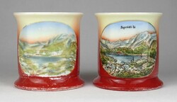 1R719 Antik poprádi-tó feliratos különleges porcelán képes aljú csésze bögre pár felvidék