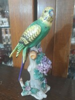 Ritka Alt Német,Germany Sitzendorf Hullámos Papagáj Porcelán Figura.18 cm.