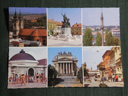 Képeslap, Eger,mozaik, Dobó I. szobor,Bazilika,Hotel,Minaret,látkép,részletek,strand, 1985-