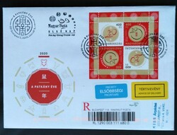 FF5416eat / 2020 Kínai Horoszkóp - A Patkány éve blokk FDC-n elsőbbségi ajánlott tértivevényes levél