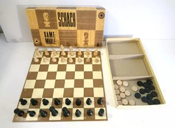 Vintage sakk és dáma játék fa figurákkal Németország 1980-as évek