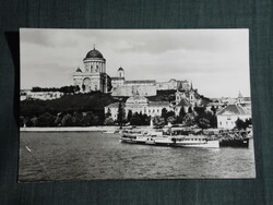 Képeslap, Esztergom, Bazilika, templom,látkép, kikötő részlet, lapátkerekes hajó, 1958-
