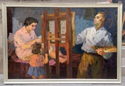 Bán Béla (1909-1972) : Alkotás közben,100x150 cm.!