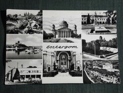 Képeslap, Esztergom,mozaik,Bazilika,városháza,posta,templom,vár látkép részlet, 1968-