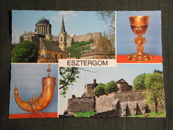 Képeslap, Esztergom,mozaik, Bazilika,templom, vár, kegytárgyak, részlet,látkép, 1982-