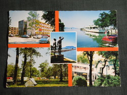 Képeslap,Fonyód,Alsóbélatelep,mozaik,Balaton part,Emberpár,kemping,üdülő,szálló részletek,,1975-