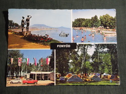 Képeslap,Fonyód,Alsóbélatelep,mozaik,Balaton part,Emberpár,kemping,üdülő,szálló részletek,,1975-