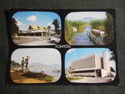Képeslap,Fonyód,Alsóbélatelep,mozaik,Balaton part,Emberpár,Delta étterem,posta,1978-