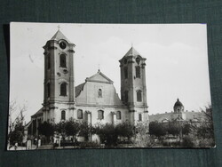 Képeslap, Gyöngyös, Szent Bertalan templom, látkép részlet,1952-