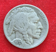 1937. Buffalo/indián fej Iron Tail törzsfőnök  5 cent USA (1222)