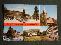 Képeslap, Galyatető, mozaik,templom,SZOT üdülő szálló látkép,részlet,1978-