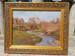 Bánovszky Miklós Nívósan restaurált olaj vászon 50x65 cm faragott díszes képkeret külm: 66x82 cm