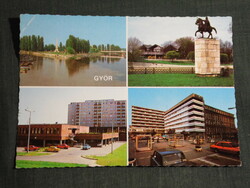 Képeslap,Győr,mozaik,Duna part,Szent Istvén szobor,étterem,Hotel,posta,látkép,részlet,1985-