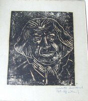 Balla József linómetszet 30x26cm. "Szeretettel Zsuzsának" ajándékozási.