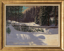 OLGYAI VIKTOR, Téli erdő, eredeti olajfestmény, 60×80 cm