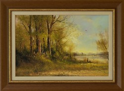 SZOLID TÁJKÉP - Jakubik István, Őszi tópart, 40x60 cm, olaj