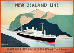 New Zealand line Port Vintage Art deco plakát, poszter  - nem Mahart, hajó, csónak. Folyami
