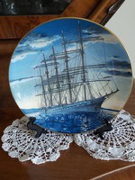 Angol gyönyörű  porcelán dísztányér hajóval - Vitrin állapotban