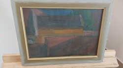 (K) Herpay József Pécs esti hangulat festmény 35x26 cm kerettel