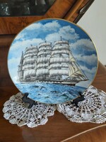 Angol gyönyörű  porcelán dísztányér hajóval - Vitrin állapotban