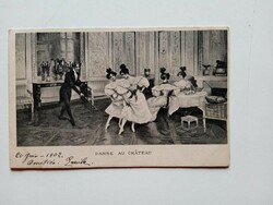 V0533    Régi képeslap  Tánc a kastélyban - Hölgyeket tanító tánctanár    Párizs 1902