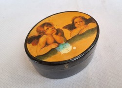 Vintage lakkfa ékszeres doboz angyalokkal