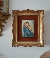 Antik Madonna festmény, pasztell és akril technikával
