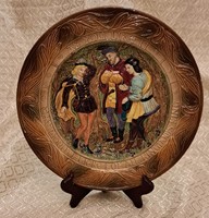 Középkori életképes fajansz dísztányér, falitányér (M4862)