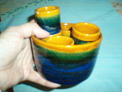 Vintage Kovács Éva kerámia kínálótálka 5 pohárral