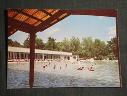 Képeslap,Harkány,Gyógyfürdő,Fedett fürdő,napozó, medence,épület látkép, részlet,1968-