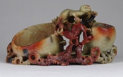 1S456 Antik sok állatos faragott keleti zsírkő szobor 18 cm